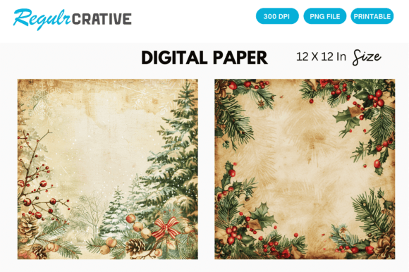 Download Vintage Happy Christmas Digital Paper - Premium Resources
