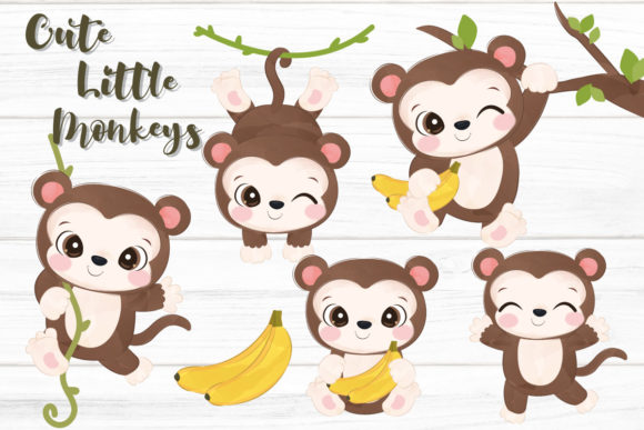 Download Cute Little Monkeys Clipart Set - Monkeys Collection