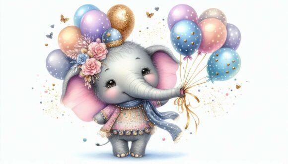 Download Whimsical Elephant Holding Shimmering Ba - Shimmering Collection