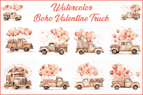 Download 10 Watercolor Boho Valentine Truck JPG - Premium Resources