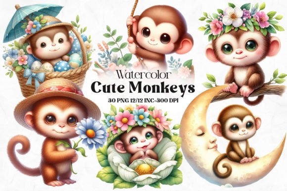 Download Cute Baby Monkeys Clipart Bundle - Monkeys Collection
