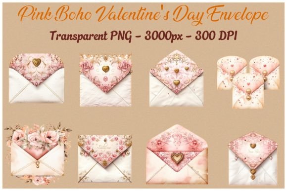 Download Pink Boho Valentine's Day Envelope - PNG - Boho valentine Collection