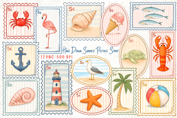 Download Hand Drawn Summer Postage Stamp Clipart - Premium Resources